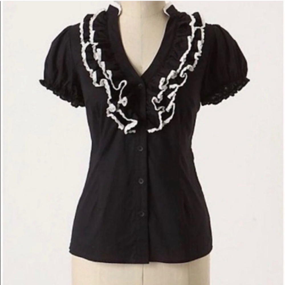 Anthropologie black ruffle top